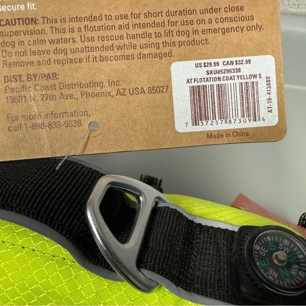 Arcadia Trail Flotation Dog Harness High Visibility NEW Size Small Yellow‎